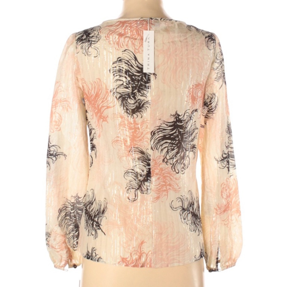 Trina Turk Cream Black Lace Silk Feathers Top 0 - Picture 2 of 7